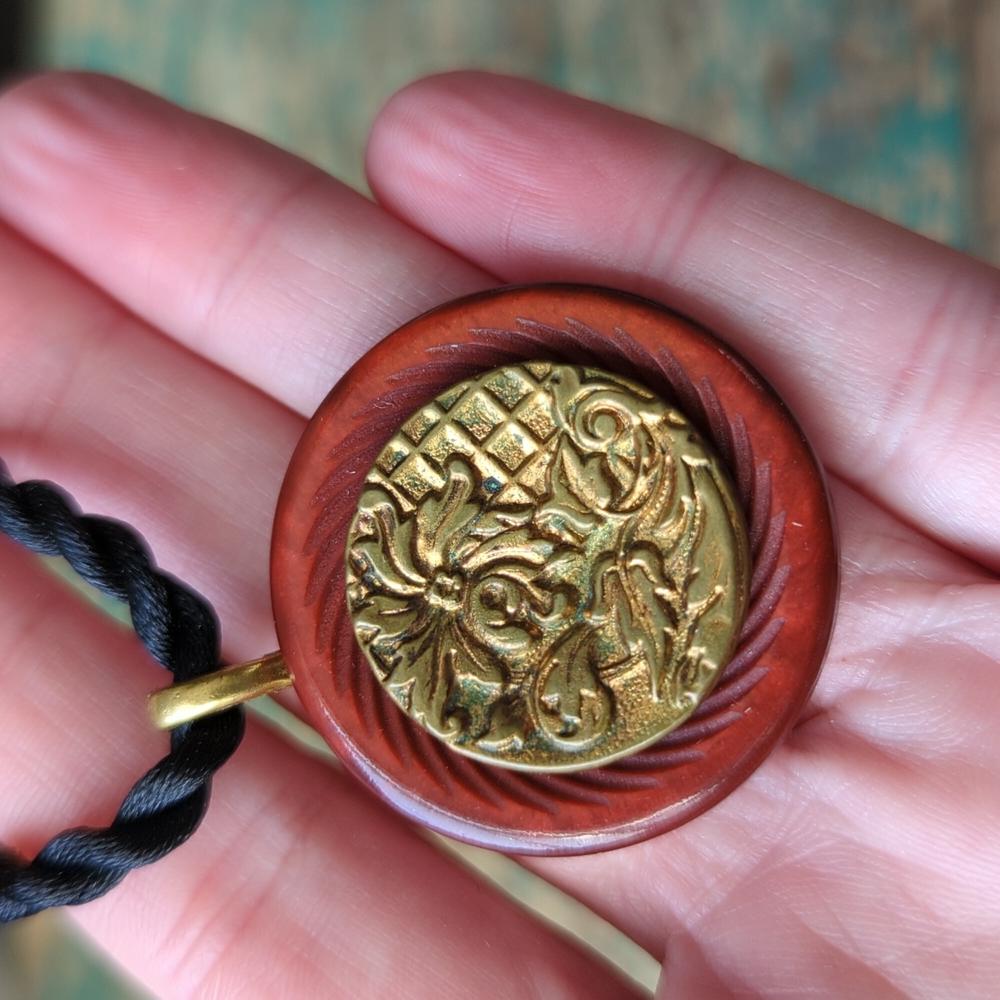 WHIMSY HOUSE I Upcycled Vintage Embossed Gold Flower Button Necklace